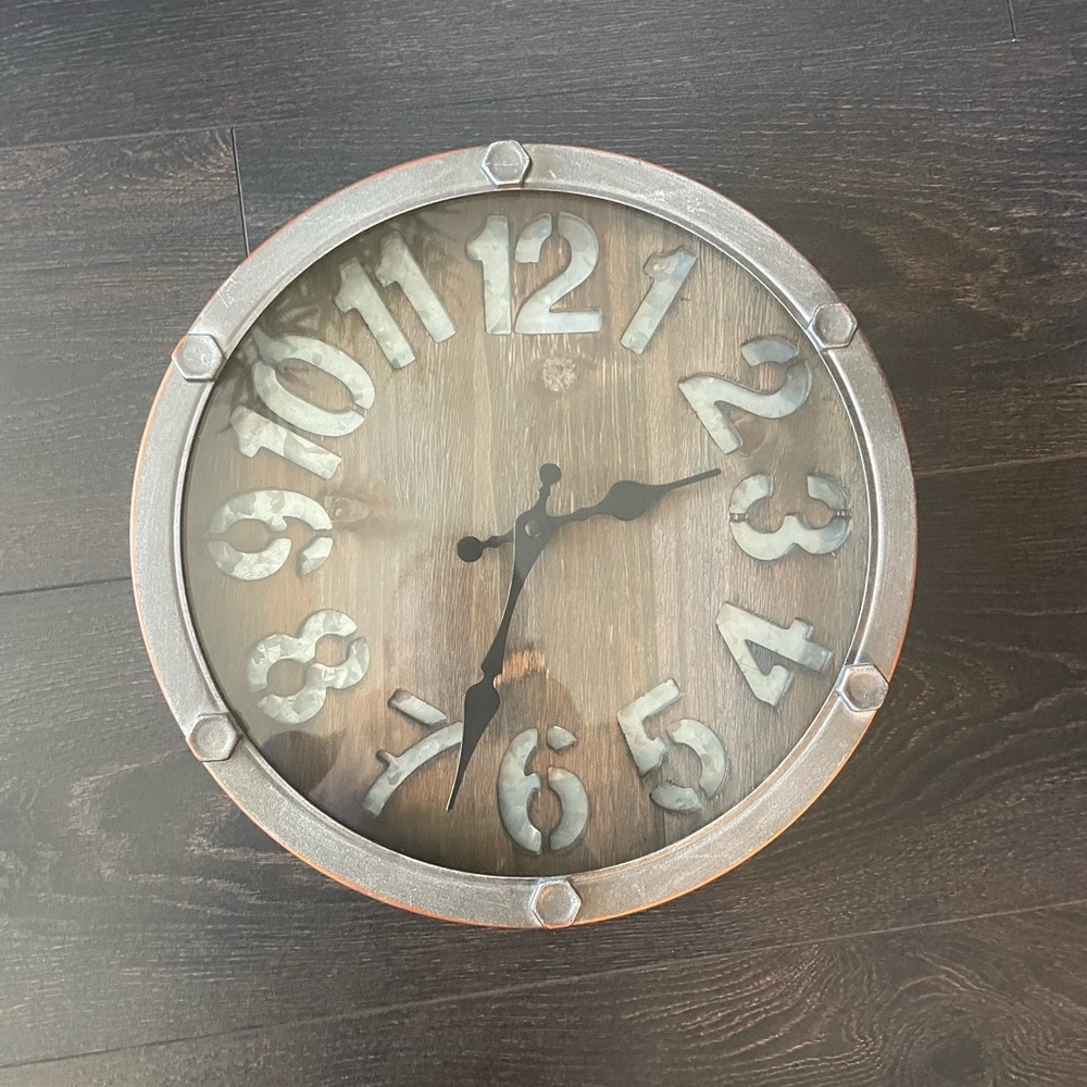 Rustic Silver and Brown Wall Clock